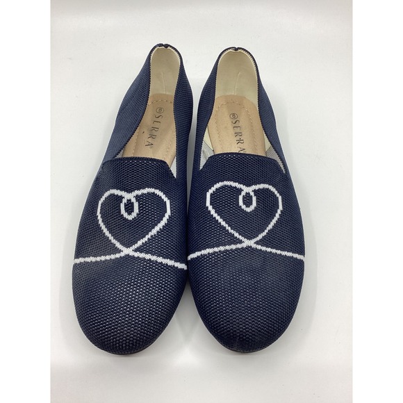 Serra Shoes - Serra Navy Blue Knit Heart Graphic Slip On Loafers Flats Womens Size 8